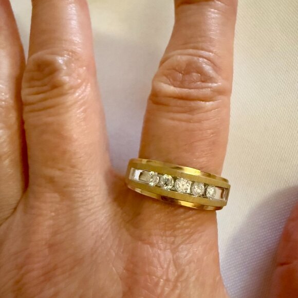 10K 2 Tone Men's Channel Set .50 Carat Diamond Band Ring Size 10 New with tag.